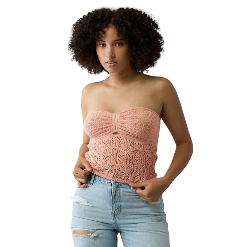 American Eagle Romantic Crochet Tube Top Bohemian Peach Cropped Womens Large NWT